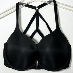 VICTORIA'S SECRET black strappy push up front close very sexy bra 34C